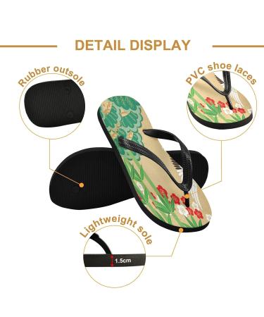 Mnsruu Crane Pine Bamboo Plum Blossom Flip Flops | Eco-Friendly Travel Sandals for Men & Women | Home Slippers & Spa Footwear - Buy Online on GoSupps.com