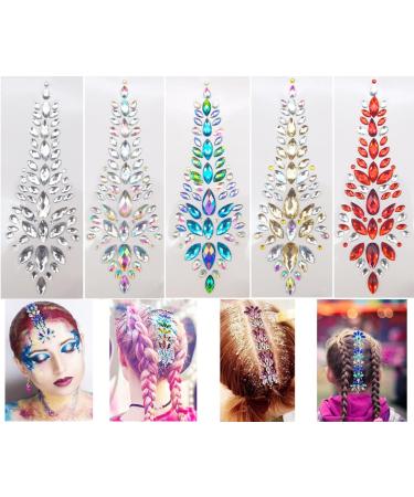 Hair Gems Tattoo Stickers Festival Self-Adhesive Jewels Stickers Face Body Eyes Forehead Mermaid Crystal Rhinestone Glitter Tattoos Rave Accessories for Halloween Christmas Party Makeup 5 Pcs horse eye