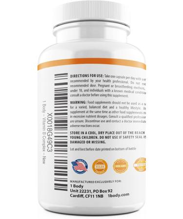 Vitamin B Complex with 5-MTHF Folate, B1, B2, B5, B6, Methyl B12, Niacin, Biotin - Stress & Heart Health Support - Buy Online on GoSupps.com