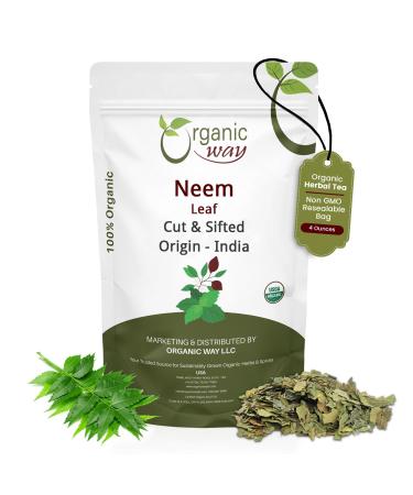 Organic Way Neem Leaf Cut and sifted | Herbal Tea | Premium Neem Leaf | USDA Certified | Non GMO & Gluten Free | Origin - India (4 oz - 1/4 lbs) 4 Ounce (Pack of 1)