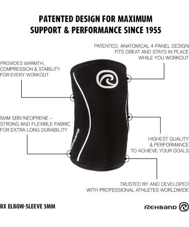 Rehband Elbow Bandage - 5mm SBR/Neoprene Sleeve for Strength Sports | Anatomical Slip-Resistant Tight-Fitting | XL Black - 1 Piece - Buy Online on GoSupps.com