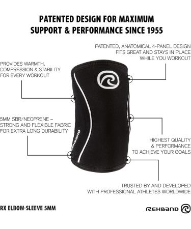 Rehband Elbow Bandage - 5mm SBR/Neopren Sleeve for Strength Sports | Anatomical Slip-Resistant Tight-Fitting | Unisex XXL Carbon/Black - 1 Pair - Buy Online on GoSupps.com