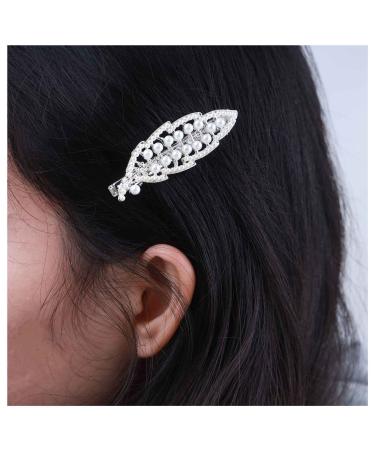 Inilbran Boho Pearl Hair Clip Barrette Silver Leaf Hair Barrette Clip Vintage Pearl Leaf Hairpin Clip French Pearl Bridal Headpieces Decorative Headwear Hair Accessories for Women and Girls