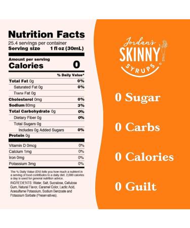 Jordan's Skinny Syrups Salted Caramel Sugar-Free Flavoring Syrup - 750ml (25.4 Ounce) Bottle - Zero Calorie Keto Friendly - Pack of 6 - Buy Online on GoSupps.com
