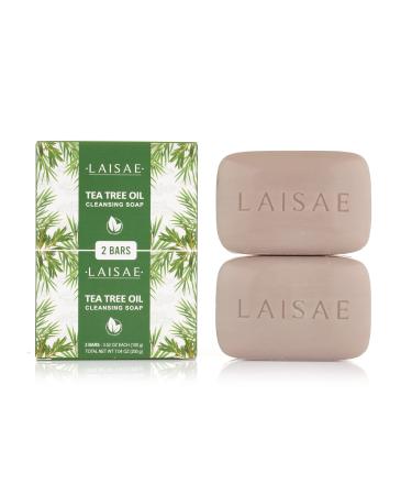 LAISAE Tea Tree Soap for Face  Vegan Moisturizer  Hydrating & Acne Scar Wash with Shea Butter  Vitamin C for Dark Spots  Brightening and Wrinkles  Not Tested on Animals  3.52 oz (2 Bars)