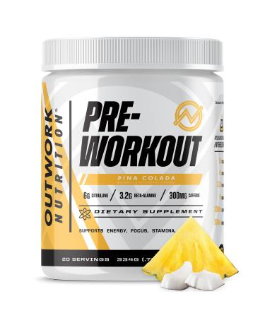 Outwork Nutrition Preworkout for Men & Women - Nootropic Pre Workout Without Creatine Pre-Workout Powder with Taurine Rhodiola Citrulline Malate Beta Alanine Caffeine (Pina Colada) Pi a Colada