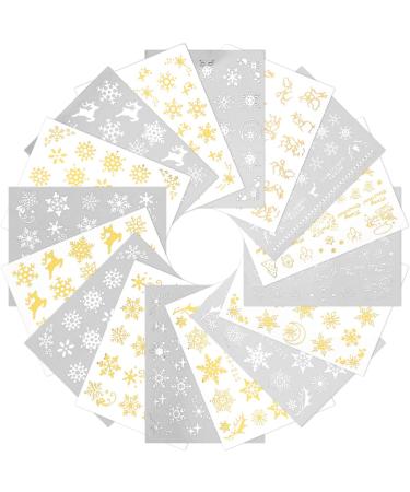 MWOOT 16 Sheets Gold Silver Mixed Nail Art Stickers Christmas Snowflake Deer Head Flowers Christmas Tree Nail Water Transfer Sticker Decals Set for DIY Nail Tips Decoration - Buy Online on GoSupps.com