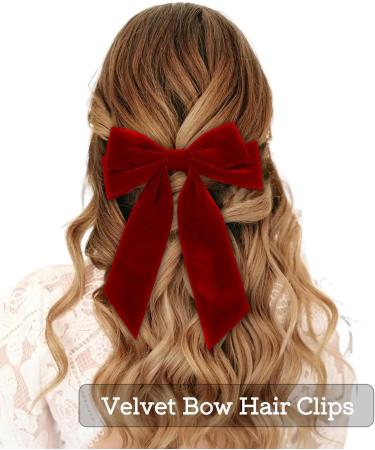 1Pcs Velvet Hair Bows Clips Red Ribbon Clips Cute Barrettes Accessories for Women Girls Big Bowknot Hair Clips for Party Birthday Holiday Graduation - Buy Online on GoSupps.com