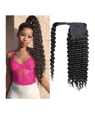 MINGDU Fake Hair Bun Deep Wavy Ponytail Wig Bun 8-24 Inch Wrap Around Ponytail Extensions Black Brazilian Real Hair for Black Women Hair Accessories (Color : Black Size : 10inch(80g)) 10inch(80g) Black
