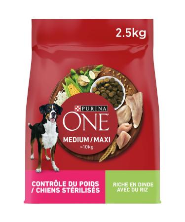 PURINA ONE Medium/Maxi >10kg | Weight Control Sterilized Dogs | Rich in Turkey Dry Food for Dogs | Adults | 2.5 Kg Bag