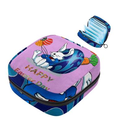 Menstruation pad bag with zipper women's napkin bag tampons collection bags for women and girls (Happy Easter Day) Color 7