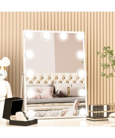 CASSILANDO Hollywood Vanity Mirror with Lights  Vanity Makeup Mirror with 12 LED Bulbs  3 Color Lighting Modes  U-Shaped Bracket  Smart Touch Control 11.8 16.1 12 Bulbs