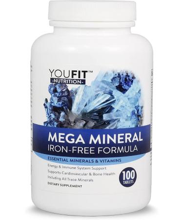 Mega Minerals Supplement by Youfit Nutrition | All 72 Trace Minerals | Premium Formula with Source of Minerals and Immune Health Support | Iron Free | All in One |1000mg Calcium 500mg Magnesium