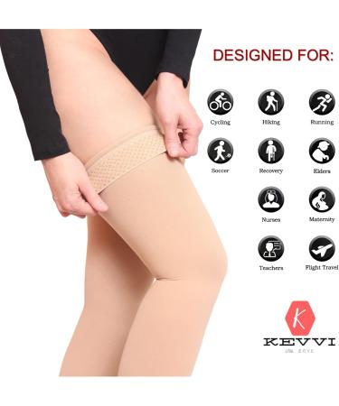 Buy KEVVI Thigh High Compression Stockings for Men & Women (S-5XL) - 20-30 mmHg Open Toe Support Hose in Beige | Fast International Shipping - Buy Online on GoSupps.com