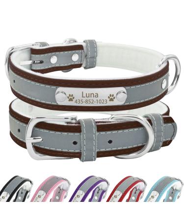 Senristar personalized reflective leather dog collar with warm food individual dog collar with name tape engraved for small medium and large dogs and cats XS (width 1.5 cm neck circumference 19-25 cm) brown