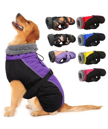 IECOii Extra Warm Dog Coat Reflective Adjustable Dog Jacket Dog Winter Coat with Buckle Fleece Turtleneck Dog Jacket for Cold Weather Soft Winter Coat for Small Medium Extra Large Dogs Large Purple
