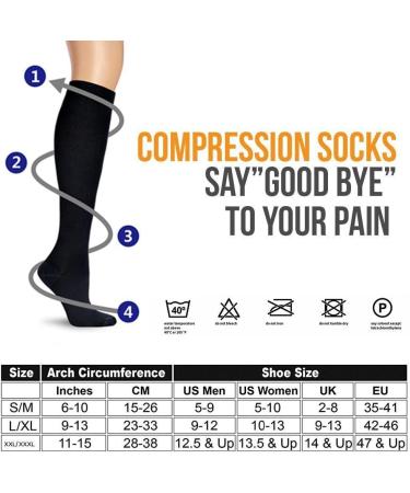 Graded Compression Socks 20-30 mmHg for Men & Women | Boost Endurance & Blood Circulation - Perfect for CrossFit Athletics Travel & Nurses - S/M Black - Buy Online on GoSupps.com