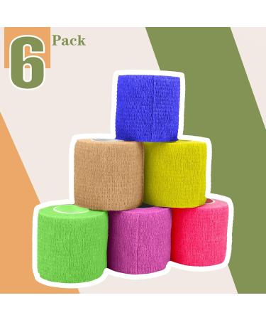 Self Adhesive Bandage Wrap - 2"x5 Yards Elastic Cohesive Bandages for Sensitive Skin 6 Pack Vet Wrap for Wounds Sports & Injury (Assorted Colors - Buy Online on GoSupps.com