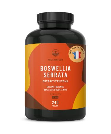 Boswellia Serrata | 2.000mg - 240 G lules - 85% d'Acide Boswellique - Bien- tre Articulation - Encens Indien - Ayurveda Vegan - Sans: Additifs Lactose & Gluten - TRUE NATURE Boswellia Serrata 240