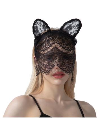 NICENEEDED Lace Skin Mask Masquerade Headband Hair Hoop Mask Full Face Mask Party Black Veil Headgear Mesh Headwear Rave Hollow Out Head Covers for Costume Party Outfits
