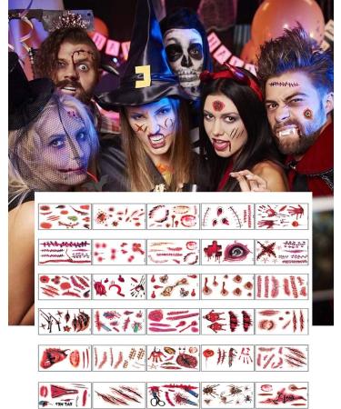 Halloween Tattoos 30 SheetsTemporary Tattoo Realistic Halloween Zombie Scars Wounds Tattoos Bleeding Fake Bloody Scar Wound Scab Stickers for Halloween Cosplay Party - Buy Online on GoSupps.com