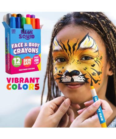 Blue Squid 12 Color Twistable Face Paint Marker Sticks Kit - Water Based Crayons for Kids & Adults | Halloween Belly Painting, Pregnancy Makeup | Body Paints Set - Buy Online on GoSupps.com