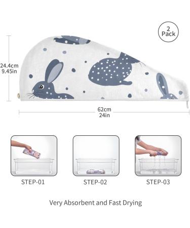 Rabbit Spot Hair Towel 2 Pack | Super Absorbent Quick Dry Hair Turbans for Women & Girls | Perfect Head Towel with Button Twisty Wrap - Buy Online on GoSupps.com
