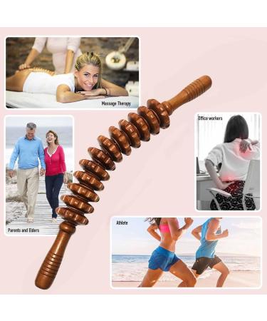 Wooden Massage Roller - Back & Body Massage Device with Handle | Ideal for Neck Legs & Back Pain Relief - Buy Online on GoSupps.com