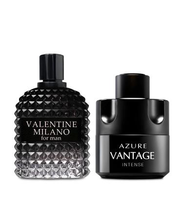 Valentine Milano/Vantage Intense 2PCS Eau De Toilette for Men-Fresh Romantic Scent Perfume for Men 3.4 Fl Oz Each Mens Cologne For All Skin Daily Used Valentine/Vantage Intense