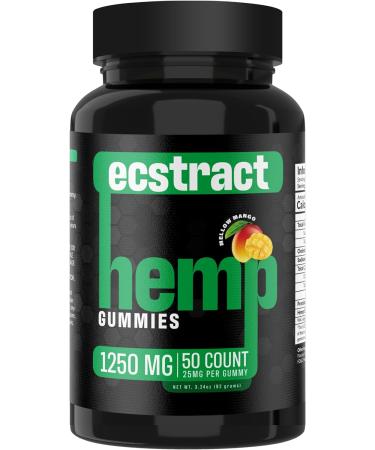 Hemp Gummies Premium 1250 Milligram High Potency - 50 Count Large Size - Stress Relief, Inflammation, Pain, Restful Sleep - Tasty Fruity Gummy (Mellow Mango)