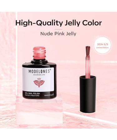 Modelones Jelly Gel Nail Polish 15ML Jelly Pink Translucent Sheer Nude Colors Neutral Skin Tone Gel Polish Milky Clear Ice Pink Soak off UV LED Cured at Home Salon DIY French Manicure Nails Art Jelly Neutral Pink - Buy Online on GoSupps.com
