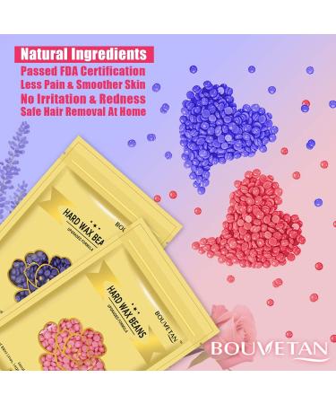 Bouvetan Dual LED Waxing Kit for Women Men - At Home Hair Removal with Hard Wax Beads | Face Eyebrow Armpit Chest Legs Brazilian | 20 Wax Sticks Included (2 Lavender+2 Rose) - Buy Online on GoSupps.com