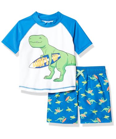 Simple Joys by Carter's Baby Boys' Swimsuit Trunk and Rashguard Set Rash Guard 18 Months Blue White Dinosaur