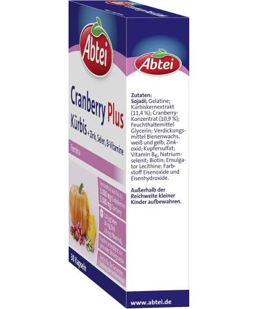 Abbey Cranberry Plus Pumpkin - High-Dose Nutritional Supplement for Connective Tissue Mucous Membrane & Immune Health - Zinc Selenium Biotin & B Vitamins - 30 Capsules (1 Pack) - Buy Online on GoSupps.com