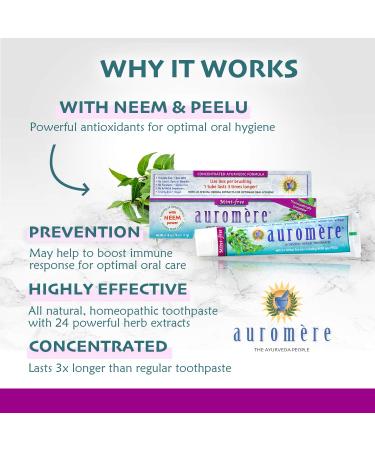 Auromere Ayurvedic Herbal Toothpaste Mint Free - Vegan Natural Non GMO Fluoride Free Gluten Free with Neem & Peelu (4.16 oz) 1 Pack - Buy Online on GoSupps.com