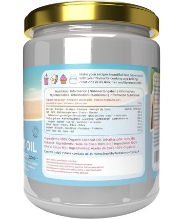 Organic Extra Virgin Coconut Oil for Cooking, Baking, Hair & Skin | 500ml Glass Jar | Cold-Pressed Raw Coconut Oil - TheHealthyTree - Buy Online on GoSupps.com