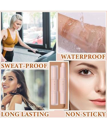 2 Color Dual Cream Contour Stick Set - Lightweight & Waterproof Highlighter and Bronzer Stick - Long Lasting Face Makeup Stick (W01LIGHT) - Buy Online on GoSupps.com