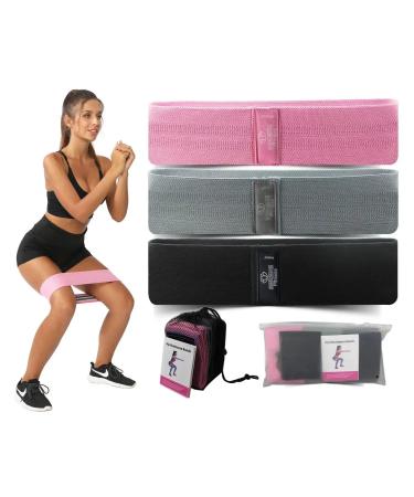 SERENE FITNESS Premium Resistance Bands Set (3X Bands) to Workout with for Men & Women Fabric Non Slip Great for Squats Butt Thighs Legs and Hip. Good for Yoga Exercise