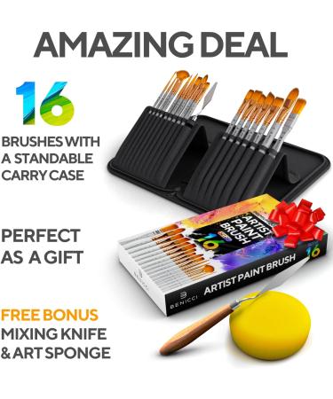 Premium 16-Piece Artist Paint Brush Set with Bonus Tools and Case - Ideal for Watercolor, Oil, Acrylic Painting - for Kids, Adults, Professionals - Buy Online on GoSupps.com