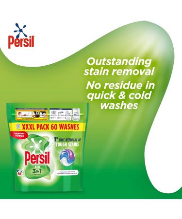 Persil Bio 3 in 1 Washing Capsules 1st time removal of tough stains outstanding stain removal in quick & cold washes 60 washes - Buy Online on GoSupps.com