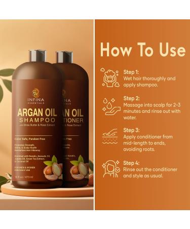 Argan Oil Shampoo & Conditioner Set - Hydrating Sulfate Free Hair Care for All Hair Types - 16 fl oz Each - Buy Online on GoSupps.com