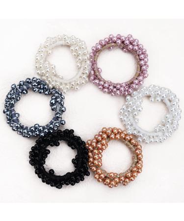 6pcs Pearl Hair Tie Elastic Beaded Scrunchies for Women and Girls - Buy Online on GoSupps.com
