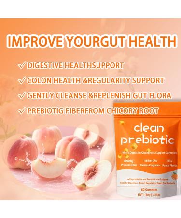 Elunara Clean Prebiotic Fiber Gummies for Men Peach Flavor Pre+Probiotic Fiber Gummies Men's Digestive Cleaning Support Gummy Men Prebiotic Supplement for Digestive Gut Health 60 Gummy - Buy Online on GoSupps.com