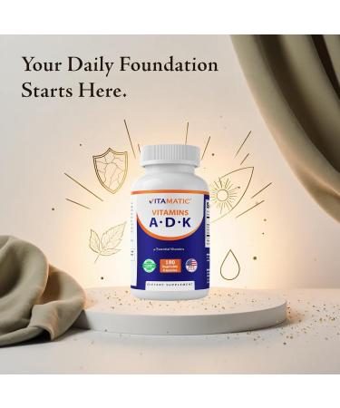 Vitamatic ADK Vitamin Supplement, 180 Veg Capsules, High Potency Vitamins A, D3, K2 for Bone Health, Calcium Absorption, Non-GMO, Gluten Free - 2 Pack - Buy Online on GoSupps.com