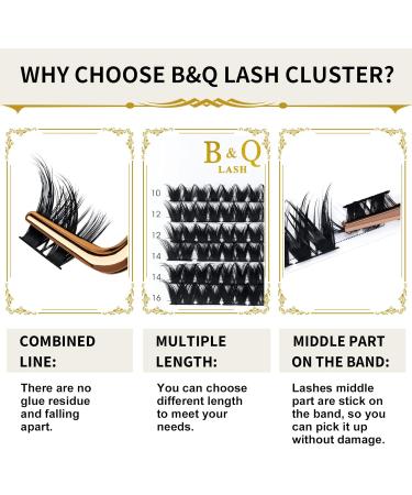 B&Q Cluster Lashes 10mm - 72 Clusters | D Curl Individual Natural Eyelash Extensions - Soft Fluffy DIY Lash Extensions - Buy Online on GoSupps.com