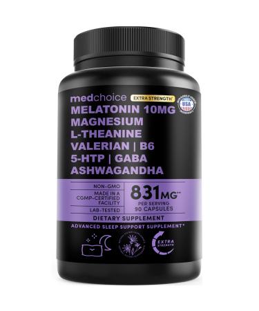 12-in-1 Melatonin Sleep Extra Strength Capsules - 10mg Melatonin Extra Strength with Magnesium and Balanced Blend of Ashwagandha GABA Chamomile Extract L-Theanine & Valerian Root 10:1 Extract 90ct 90 Count (Pack of 1)