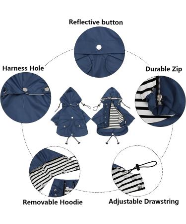 Shop Minezi Waterproof Dog Coat - Zipper Reflective Buttons Adjustable Strap & Removable Hood - Dark Blue Small (Chest: 43-48cm) - Buy Online on GoSupps.com