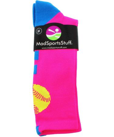 MadSportsStuff Softball Logo Crew Socks - Neon Pink/Electric Blue - Small - Buy Online on GoSupps.com