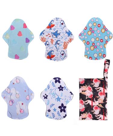 HEALLILY 6Pcs Reusable Menstrual Pads with Wet Bag Sanitary Cloth Napkins Panty Liner Washable for Women Ladies (Random Color)