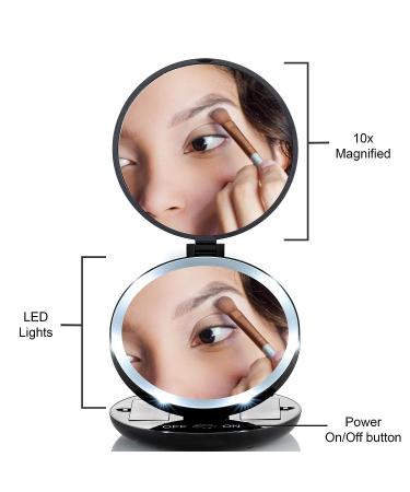 Rejuvenate Care Compact Travel Makeup Mirror with LED Lights - 1X/10X Magnification - Buy Online on GoSupps.com
